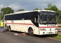ônibus com 29 passageiros bate em carreta